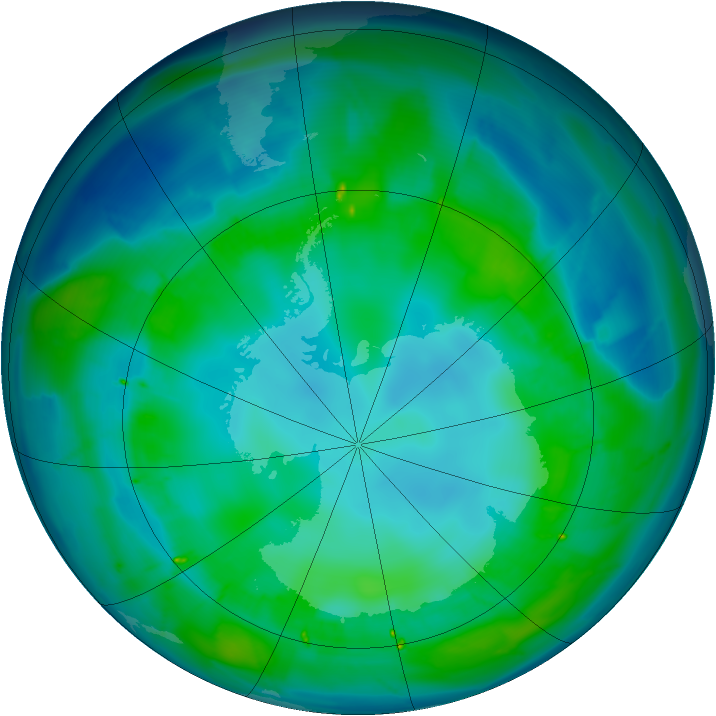 Antarctic ozone map for 29 April 2010